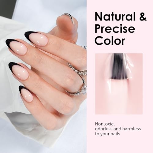 Canvalite Black French Tip Reusable Press On Nails - Short Almond Fake Nails with Glue & Remover, Manicure Kit for Women