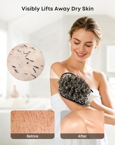 Eaxun Leopard Back Scrubber and Mitt Set - Medium, Long Reach Shower Exfoliating Bath Tool