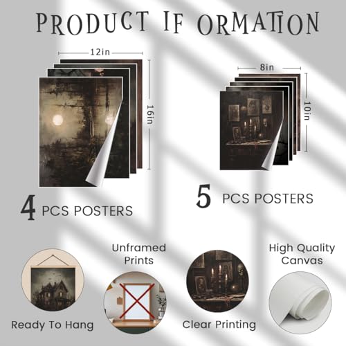 9-Piece Spooky Halloween Wall Art Set - Gothic Prints for Home Decor