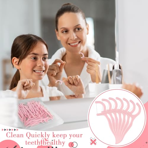 Baderke 600 Count Pink Dental Floss Picks for Adults - Portable Oral Care