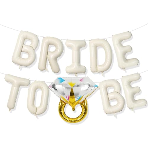 Beige Bride to Be Balloons Set with Diamond Ring Mylar Balloon