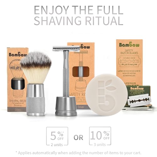 Bambaw Double Edge Safety Razor for Men & Women, Metal Razor with 5 Double Edge Safety Razor Blades, Eco-Friendly Razor ? Silver