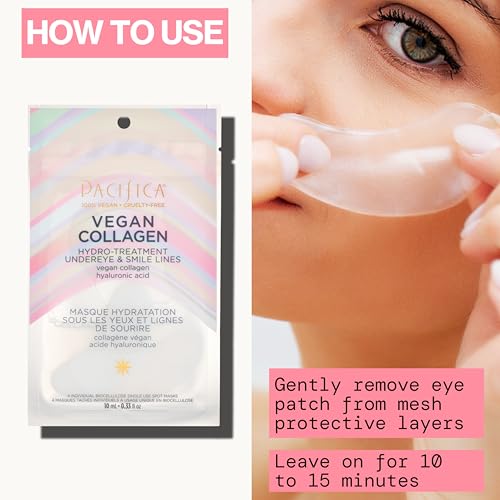 Pacifica Vegan Collagen Undereye & Smile Line Patches (2 Count) - Hydrating Hydro-Treatment for Fine Lines & Wrinkles