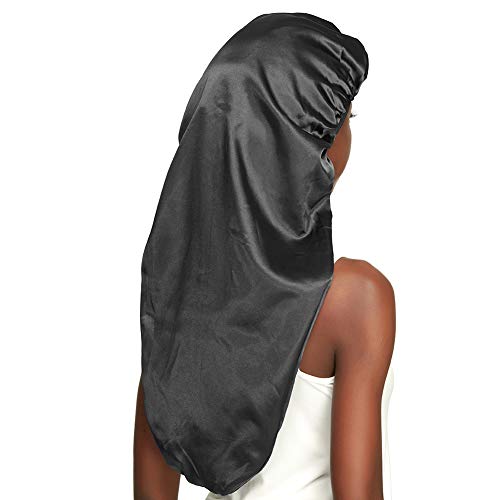 Awefeel X-Large Satin Bonnet for Long Hair - Black Jumbo Sleep Cap