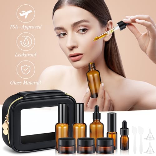 Jingmore 13-Piece Glass Travel Skincare Container Set with Toiletry Bag