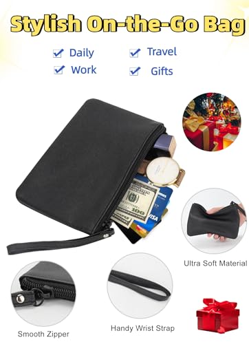 SeBUCUOO Mini Black Makeup Bag for Purse - Compact Cosmetic Organizer Wristlet