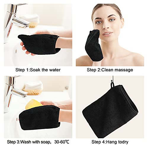 PHOGARY 10-Pack Microfiber Wash Mitts Set - Reusable Face & Body Cleansing Gloves, Black & Grey