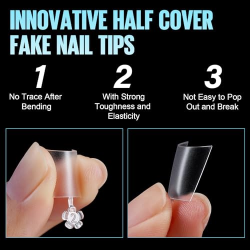 TOMICCA Short Coffin Nail Tips - 240 Pcs Half Cover Acrylic