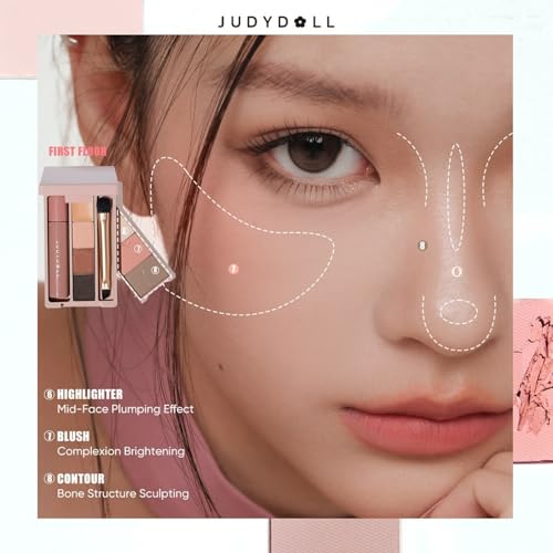 JUDYDOLL Portable Makeup Palette - All-in-One Face Makeup Kit, Contour & Highlighter for Warm & Cool Skin Tones, Travel-Friendly Cosmetic Palette (05 Sleepless Box (with Liquid Lipstick))