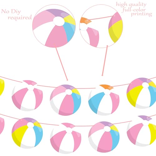 Pink Beach Ball Banner Cutouts - 4PCS Summer Party Decor
