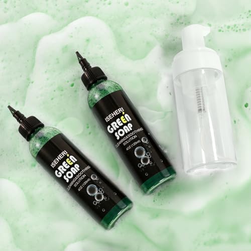 ISEHERI Green Tattoo Soap Kit - 2PCS Ultra Concentrated 4OZ with Foaming Bottle