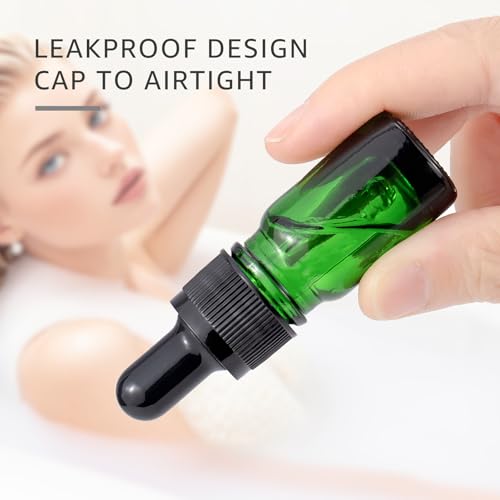 JIWU Green 5ml Glass Dropper Bottles with Funnels - Sample Vials for Essential Oils
