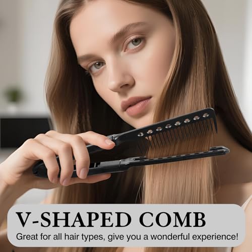 Ceemiaa Hair Straightening Comb 2-Pack — Heat-Safe, Tangle-Free V-Style Tool for Flat Irons & Wands