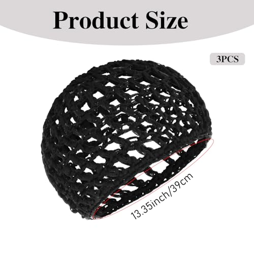Gjinxi 3-Pack Hair Nets for Sleeping Cap Wraps Black – Crochet Mesh Snoods for Women