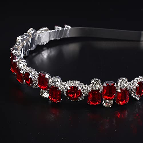 JWICOS Red Rhinestone Bridal Headband Tiara for Wedding & Prom Women Hair Accessory