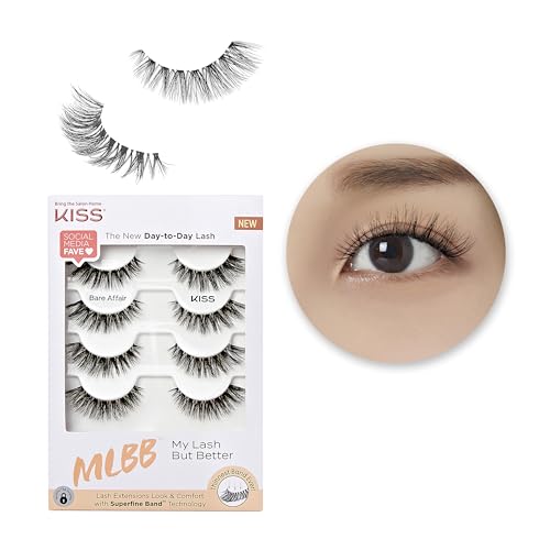 KISS My Lash But Better False Eyelashes 4 Pairs, 12mm Wispy Natural Look, Reusable, Vegan