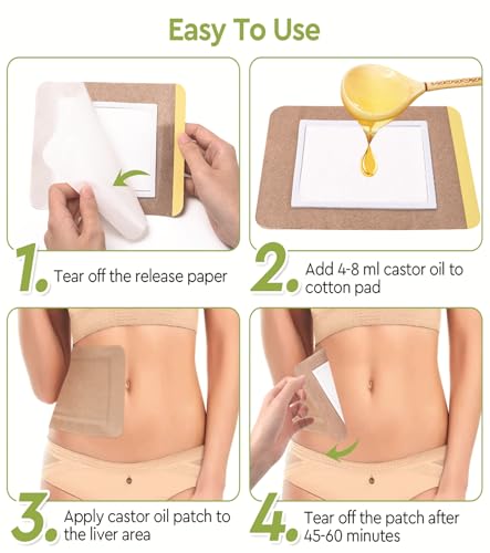 STFOCE Disposable Castor Oil Patches - 20 Pack Organic Cotton Body Wraps