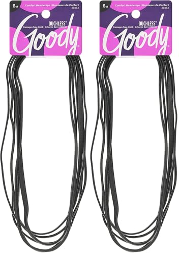 GOODY Ouchless Black Hairbands, 6 Count Pack of 2 - No Metal