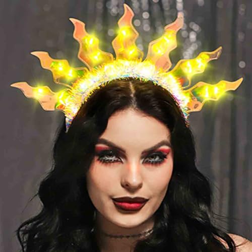 Zoestar Yellow Light Up Sun Goddess Headband LED Flame Crown Hair Accessory