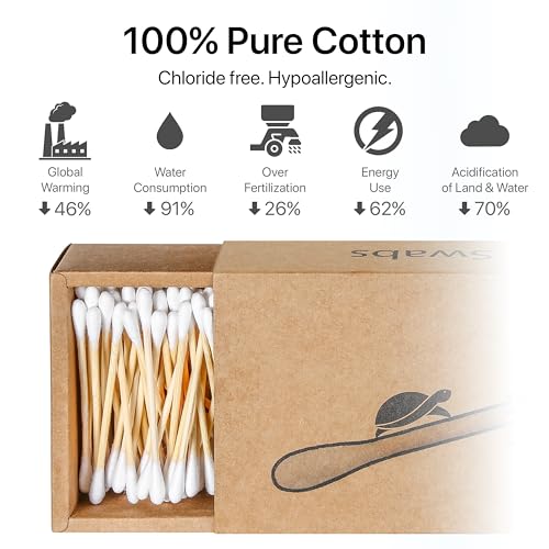 Sea Turtle Bamboo Cotton Swabs - 1000 Count Organic Biodegradable Buds