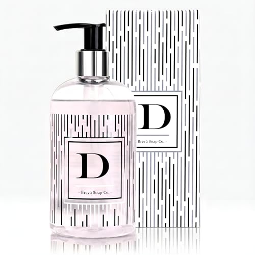 Brevä Soap Co. Monogrammed Luxury Liquid Hand Soap - D | Citrus Bloom Scent | 12 oz Personalized Hand Wash