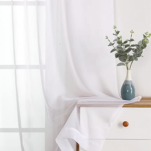 OWENIE Sheer White Curtains 84" Long, 2 Panel Set, 59" Wide Voile Drapes