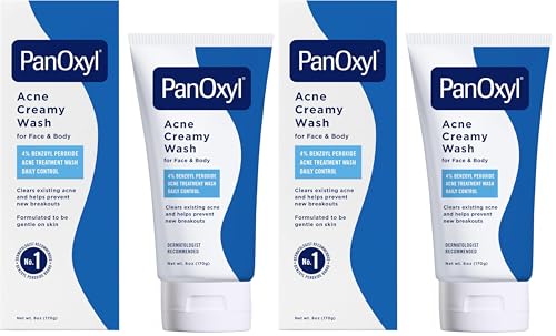 PanOxyl Acne Creamy Wash, 4% Benzoyl Peroxide Face and Body Cleanser, 2-Pack