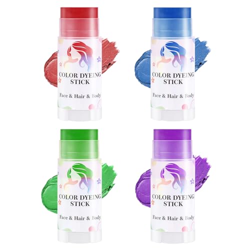 Temporary Hair Color Sticks - 4PCS Waterproof Chalks (Red, Blue, Green, Purple)