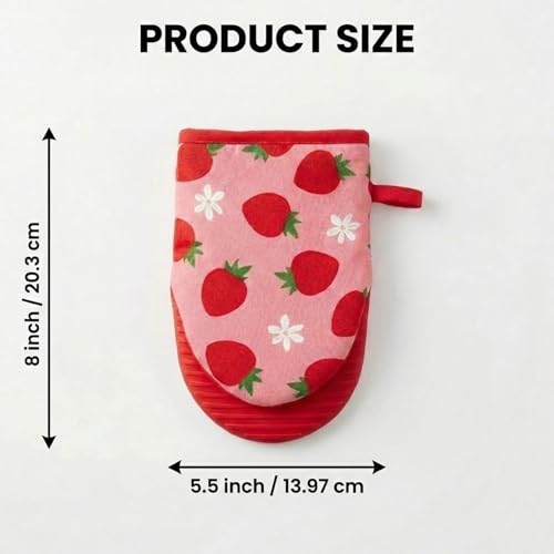 Cute Strawberry Mini Oven Mitts Set - 2-Pack Heat-Resistant Kitchen Gloves