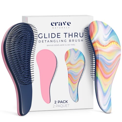 Crave Naturals 2-Pack Detangler Hair Brush for Kids & Adults - Pink & Hazy Swirl