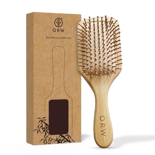 ORW Bamboo Hair Brush, Detangling Bristle Brush for Growth, Large