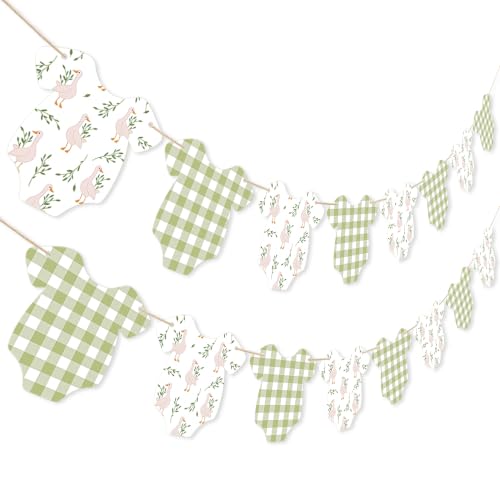 Silly Goose Sage Green Gingham Banner - 2Pcs Baby Shower Decor
