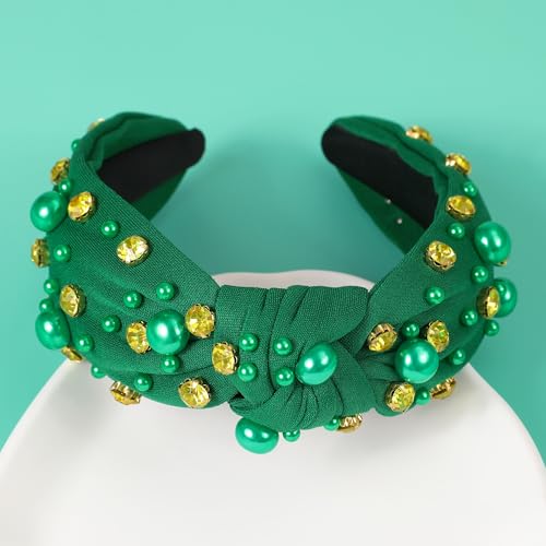 Lucky Green Jeweled Knotted Headband for St. Patrick's Day