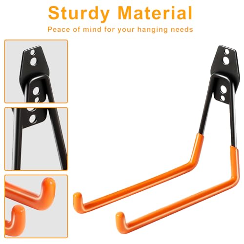 Heavy Duty Garage Hooks - 2 Pack Metal Wall Mount Storage Hooks for Tools & Ladders