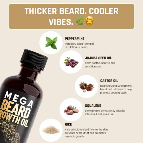 Derm Dude Mega Beard Growth Oil with Jojoba & Castor Oil - 1 oz