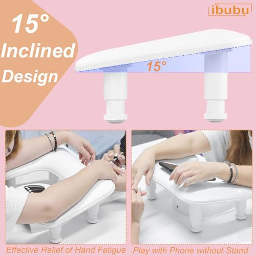 ibubu Adjustable Manicure Arm Rest, PU Leather Nail Tech Hand Pillow White