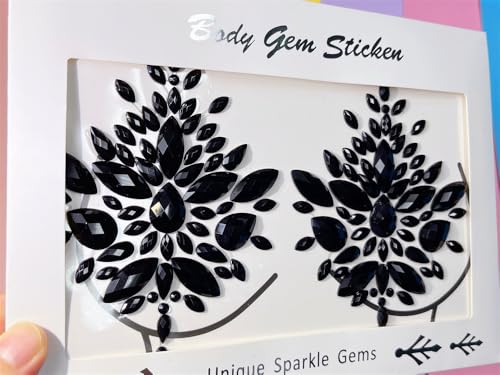 Black Rhinestone Body Gems Sticker for Festival Halloween Makeup & Body Art