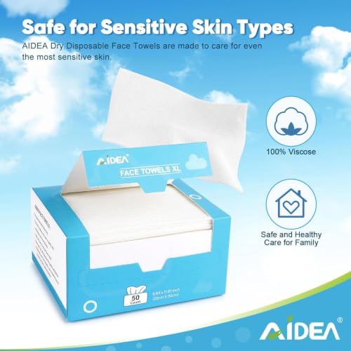 AIDEA XL Disposable Face Towels Pack of 200 - Soft, Absorbent, Multi-Use, 11.81" x 9.84"
