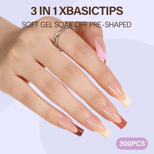 Misssix 300Pcs French Tip Press On Nails - Long Square Soft Gel Nail Tips