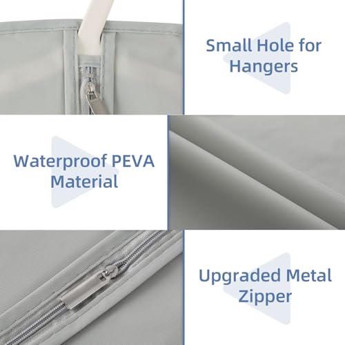 43" Hanging Garment Bags for Travel & Storage - 2 Pack Grey Suit Covers with Clear Window