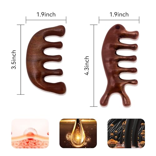 Wooden Scalp Massager Comb Set - 2 Pack Sandalwood Gua Sha Tools