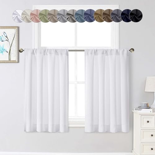 WelvetBLK White Kitchen Curtains - 36 Inch Light Filtering Panels (Set of 2)