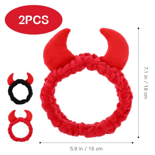 Beaupretty 2 Pack Devil Horns Facial Headbands for Face Wash & Makeup - Soft Elastic Hair Band