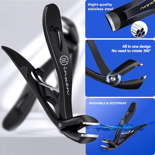 INXEN Black 3-Pack Heavy Duty Toenail Clippers for Thick Nails, Ergonomic & Wide Opening