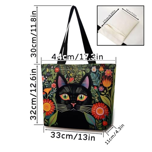 Mexican Folk Art Black Cat Tote Bag | Reusable Grocery Shopping Bag