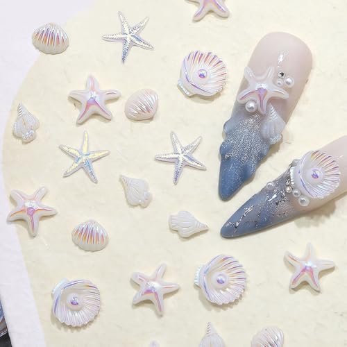 50Pcs Ocean Theme Beach Nail Charms - Starfish & Shell Rhinestones