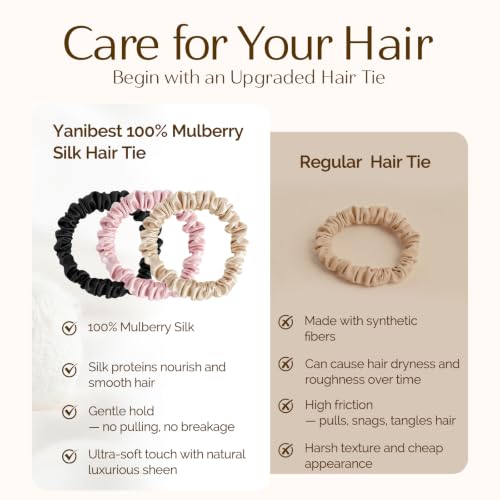YANIBEST Classic 6 Pcs Mulberry Silk Scrunchies Non-Slip Hair Ties