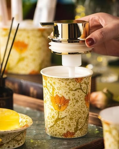 Floral Porcelain Soap Dispenser with Gold Pump - 9.5oz
