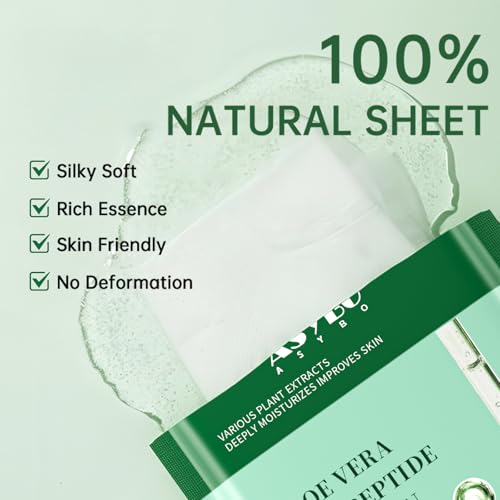 ASYBO Collagen & Aloe Vera Facial Sheet Mask - 20 Pack Anti-Aging Skincare