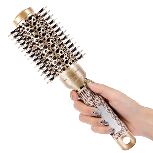 SIMPOR Gold Round Hair Brush 1.3" - Nano Ceramic Ionic Boar Bristles